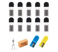 TOZBLEU Lot de 100 mines de compas 2B 2 mm, mine compas Maped incluse, avec gommes et 2 taille-crayons, idéal pour dessin mathématique et création précise