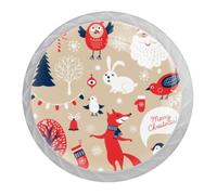 Tqmspg Lot de 4 poignées de tiroir renard et oiseau de Noël pour cuisine, armoire, quincaillerie de meubles