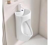 Tqoiozxa Urinoir Mural Céramique Homme avec Lave-Mains Robinet