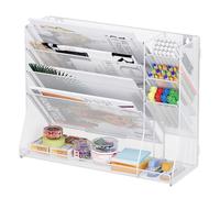 TQVAI 5 Compartiments Métal Porte Revue Mural avec 3 Porte Stylo Rangement Document Papier A4 Dossier Papeterie Organisateur de Bureau pour Bureau Maison École, Blanc
