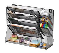 TQVAI 5 Compartiments Métal Porte Revue Mural avec 3 Porte Stylo Rangement Document Papier A4 Dossier Papeterie Organisateur de Bureau pour Bureau Maison École, Noir