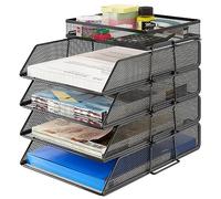 TQVAI Lot de 5 Empilable Métal Corbeille a Courrier Organiseur de Bureau Porte Revue Bureau Trieur Documents A4 Rangement Papier Range Courrier, Noir