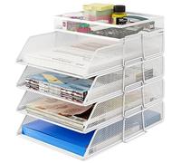 TQVAI Lot de 5 Empilable Métal Corbeille a Courrier Organiseur de Bureau Porte Revue Bureau Trieur Documents A4 Rangement Papier Range Courrier (Blanc)