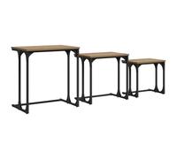 TQWPOFGKD Table Basse Gigogne 3 Pièces Chêne Artisanal 50.5 x 35 x 53 cm | Design industriel, cadre acier noir, plateau bois d'ingénierie, pieds carrés stables, gain de place