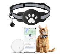 Traceur GPS pour chat, Mini traceur sans abonnement pour chat (seulement Android), avec collier de chat réfléchissant, étanche IP68, compatible avec Google Find My Device