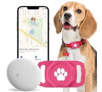 Tracker intelligent pour collier - Traqueur de localisation de chien avec support, sans frais mensuels, compatible avec Apple Airtag Find My (iOS uniquement, pas pour Android), rouge