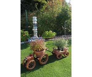 Tracteur avec remorque en osier pour planter des pots de fleurs Panier en osier Pot de fleurs Pot de fleurs Jardinière Pot de fleurs Décoration de jardin Pot de fleurs Jardinière