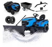 Tracteur tondeuse - HEXWELT - coupe 97 cm 452 cm³ hydrostatique bac 250 L - HW-TR-452 - avec lame à neige remorque et chaînes