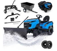 Tracteur tondeuse HEXWELT HW-TR-352, 9,7 ch, coupe 86 cm, bac 250 l, aérateur, remorque 300 kg de charge utile, lame à neige 110 cm, chaînes et housse