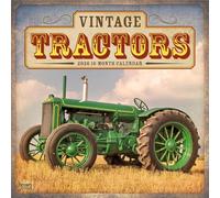 Tracteurs vintage | Calendrier mural mensuel carré suspendu 2026 12 x 24 pouces (30,5 x 61 cm) | Sans plastique | BrownTrout | Ferme Campagne Rurale