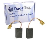 Trade-Shop Lot de 2 balais de charbon compatibles avec scie circulaire de table Einhell TC-TS 2025/3 - Avec arrêt automatique, câble, douille enfichable 7,3 x 13,4 x 20 mm