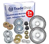 Trade-Shop Lot de 2 brosses à mauvaises herbes en fil d'acier avec kit d'adaptateurs compatibles Stihl, Worx, Black & Decker, Husqvarna débroussailleuse