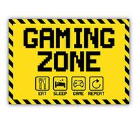 tradercat Gaming Zone eat sleep game repeat Panneau autocollant en vinyle avec protection UV Gamer Zone Plaque signalétique pour gaming Zone (autocollant, 30 x 21 cm)