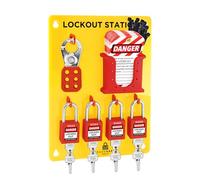 TRADESAFE Station d'étiquetage de verrouillage avec appareils Loto - Kit de verrouillage avec lot de 4 verrous de sécurité, moraillon pour cadenas, 20 étiquettes « Do Not Operate » pour