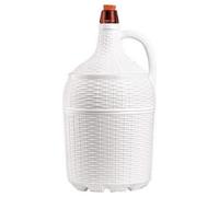 Tradineur - Bidon en verre doublé en plastique, avec bouchon en liège, capacité de 5 litres, design osier, parfait pour servir des sodas, des boissons alcoolisées ou même de l'eau, couleur blanche