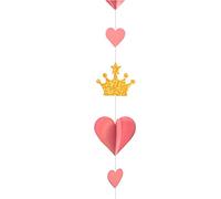 Tradineur Guirlande 3D Princesse avec Glitter, en carton, avec cœurs et couronnes, décoration d'anniversaire, communion, fête, conçue en Espagne, rose et doré, 2,15 m