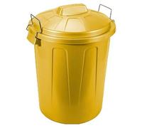 Tradineur - Poubelle en plastique robuste avec couvercle et poignées métalliques, conteneur à déchets, poubelle, recyclage, industriel, fabriqué en Espagne (Jaune, 70 litres)