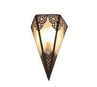 traditionalBM Applique murale marocaine artisanale - Fer patiné gravé & verre dépoli - Luminaire mural design triangulaire - Éclairage oriental décoratif pour salon, chambre, entrée