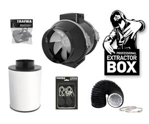 TRAFIKA Extractor KIT 100mm/250m3h Kit d'extraction d'air pour boîte de culture - Ventilateur tubulaire 100mm, filtre à charbon actif, tuyau flexible & colliers de serrage - Kit complet