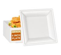 TRAHOO-Greensight Lot de 50 Assiettes Carrées en Canne à Sucre - 16 cm - Blanches - Jetables Bio en Carton Bagasse - Vaissell[J183]