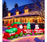 Train Gonflable de Noël de 3 m avec Père Noël, Renne, Bonhomme de Neige, trésor de Noël, lumières LED intégrées, décoration de Noël pour fête de Noël, Vacances, Jardin, pelouse, Cour