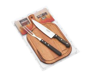 Tramontina Polywood Set BBQ 3 Pièces - Couteau 20cm, Fourchette 32cm, Planche à Découper 40x23cm 211