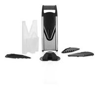 Rabot Börner V6 - rabot pour légumes et fruits (2 Disques et couteaux Rajouts 3,5 mm et 7 mm inclus) Support sécurité pour fruits, en noir/argent