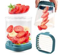 Trancheuse à fraises et fruits créative - Cutter amovible avec plaque poussoir (bleu sarcelle foncé)