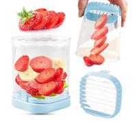 Trancheuse à fruits, fraise, coupe-banane, coupe-raisins, coupe-œufs, lames amovibles, trancheuse à fruits avec plaque de pression, ustensile de cuisine créatif (bleu clair)