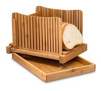 Trancheuse à pain en bambou avec planche à découper pliable et réglable pour gâteaux faits maison, même tranches, sûre, stable, facile à nettoyer, outil de cuisine compact pour recueillir les miettes