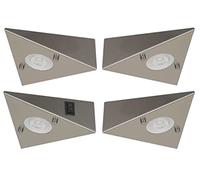 Trango Lot de 4 6739-42 éclairage sous meuble de cuisine avec module LED 4x 4,8 watts 3000K blanc chaud *COOK* lumière encastrée - spot encastré en acier inoxydable - interrupteur - lumière de meuble