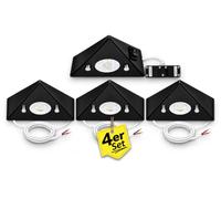 Trango Lot de 4 éclairage d'armoire de cuisine noir mat 6740-45 *COOK* encastrable - spot encastré avec module LED 4x 4,8 watts 3000K lumière triangulaire blanc chaud - 230V extensible