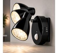 TRANGO Veilleuse à capteur LED 2635-015 *MILO* lumière de sécurité 230V avec détecteur de mouvement & fonction automatique en noir, lampe à douille, applique murale, lampe d'orientation, lampe de nuit