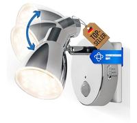 Trango Veilleuse à capteur LED 2635-018 en chrome avec fonction automatique directement 230V avec détecteur de mouvement lumière de sécurité, lampe à douille, applique murale, lumière d'orientation