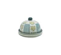 Tranquillo Cloche à fromage orientale en grès avec impression estampée à la main vert/turquoise, 14 x 14 x 10 cm
