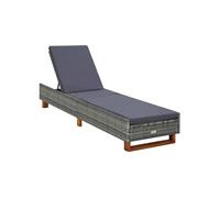 vidaXL Chaise longue avec support Poly rotin gris