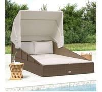 vidaXL Chaise longue avec toit pliant brun 200x114x128 cm Poly rotin