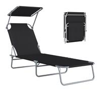Transat bain de soleil - Outsunny - pliable grand confort inclinable pare-soleil réglable - métal - 187x58x36cm - noir