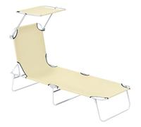 Transat bain de soleil - Outsunny - pliable grand confort inclinable pare-soleil réglable - métal - 187x58x36cm - beige