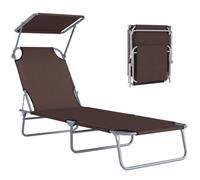 Transat bain de soleil - Outsunny - pliable grand confort inclinable pare-soleil réglable - métal - 187x58x36cm - marron