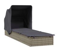 Transat Chaise Longue Bain De Soleil Avec Toit Pliable 213 X 63 X 97 Cm Résine Tressée Gris Helloshop26 02_0012208 Multicolore