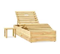 Transat Chaise Longue Bain De Soleil Lit De Jardin Terrasse Meuble D'extérieur 198 Cm Avec Table Bois De Pin Imprégné De Vert Helloshop26 02_0012608 Multicolore