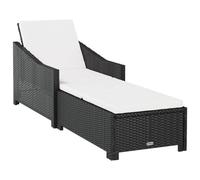Transat Chaise Longue Bain De Soleil Lit De Jardin Terrasse Meuble D'extérieur Avec Coussin Blanc Crème Résine Tressée Noir Helloshop26 02_0012305 Multicolore