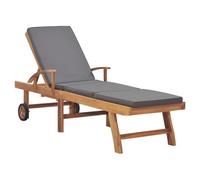 Transat Chaise Longue Bain De Soleil Lit De Jardin Terrasse Meuble D'extérieur Avec Coussin Bois De Teck Solide Gris Foncé Helloshop26 02_0012430 Multicolore