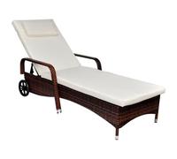 Transat Chaise Longue Bain De Soleil Lit De Jardin Terrasse Meuble D'extérieur Avec Coussin Et Roues Résine Tressée Marron Helloshop26 02_0012447 Multicolore