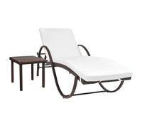 Transat Chaise Longue Bain De Soleil Lit De Jardin Terrasse Meuble D'extérieur Avec Coussin Et Table Résine Tressée Marron Helloshop26 02_0012452 Multicolore