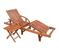 Transat Chaise Longue Bain De Soleil Lit De Jardin Terrasse Meuble D'extérieur Avec Table Bois D'acacia Solide Helloshop26 02_0012603 Multicolore