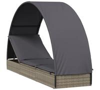 Transat Chaise Longue Bain De Soleil Lit De Jardin Terrasse Meuble D'extérieur Avec Toit Rond 211 X 57 X 140 Cm Résine Tressée Gris Helloshop26 02_0012694 Multicolore