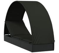Transat Chaise Longue Bain De Soleil Lit De Jardin Terrasse Meuble D'extérieur Avec Toit Rond Noir 211x57x140 Cm Résine Tressée Helloshop26 02_0012697 Multicolore