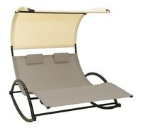 Transat Chaise Longue Bain De Soleil Lit De Jardin Terrasse Meuble D'extérieur Double 139 X 180 X 170 Cm Avec Auvent Textilène Taupe Et Crème Helloshop26 02_0012725 Multicolore